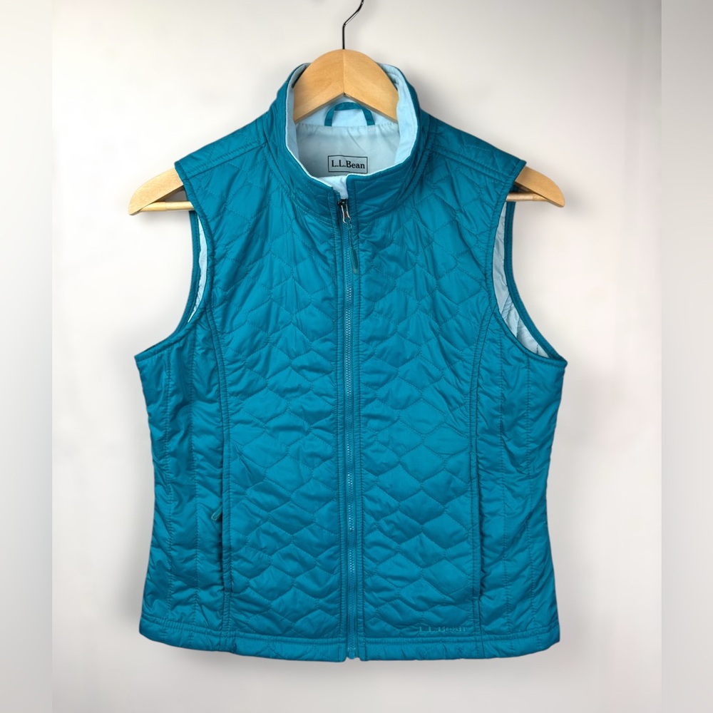 L.L. Bean Girls Thinsulate‎ Quilted Vest Teal Blue Nylon Fleece collar, L 14-16